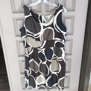 Banana Republic Dress Sz14 Silk? Neutral Colors Geometric Print Zip Pre-Owned